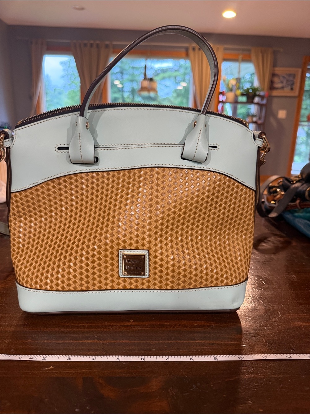 Dooney and Bourke Light Blue and Tan Woven Satchel Tote